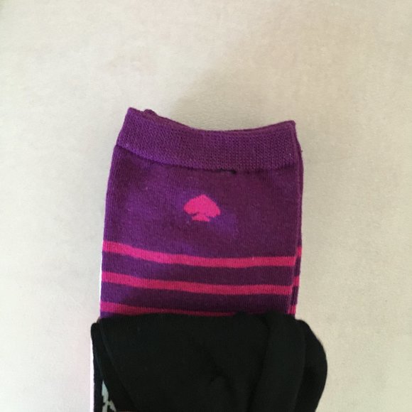 kate spade set of 3 pairs crew socks black pink purple white nwt - Picture 6 of 6